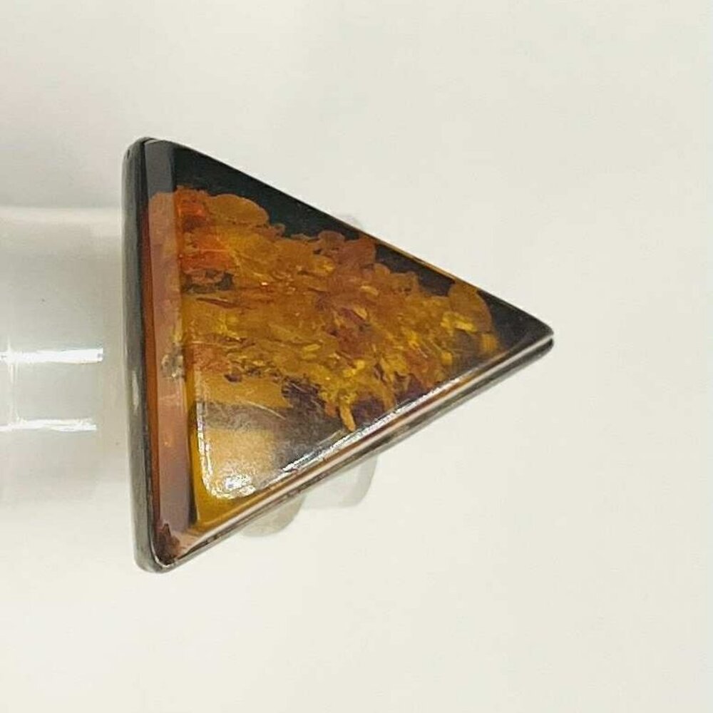 Vintage Soviet silver ring with natural amber, bold geometric design.